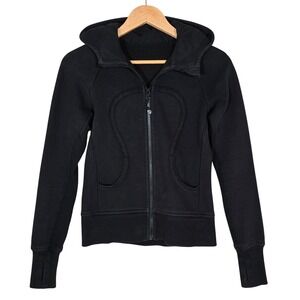 Lululemon Women's Scuba Hoodie Full Zip Black Classic Cotton Fleece Thumbholes 4